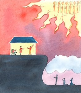 Det er en årsag til tristhed, at mange mennesker aldrig beder for de hellige sjæle i skærsilden - blandt dem kan være deres egne venner og slægtninge, 2003 (w/c på papir) af Elizabeth Wang