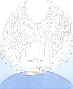 Det er som om himlen er steget ned så langt som til en kirkelig helligdom, 2004 (w/c på papir) af Elizabeth Wang