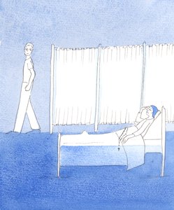 Det er vigtigt at holde ud i bøn, selv når man er syg, 2004 (akvarel på papir) af Elizabeth Wang