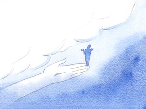 Det var Kristus, der havde bragt mig til Faderen, som om han hviskede til Faderen, mens jeg blev holdt i Kristi hånd., 2001 (w/c på papir) af Elizabeth Wang