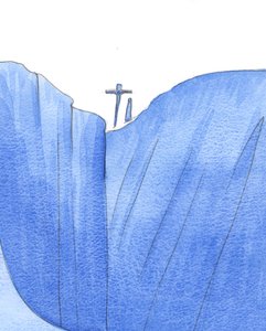 Det var som om Kristus og Vor Frue var sammen ved verdens kant, da han døde for at redde syndere fra afgrunden, 2002 (w/c på papir) af Elizabeth Wang