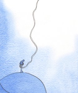 Det er som om, når vi går i forbøn for en i nød, lader Kristus et reb ned fra himlen for at trække en villig sjæl op i højden, 2003 (w/c på papir) af Elizabeth Wang