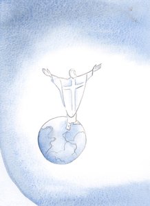 Jesus Kristus er vores ypperstepræst, som går i forbøn for os til Faderen ved hver messe, 2000 (w/c på papir) af Elizabeth Wang