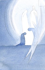 Jesus kom til min sjæl med sin hellige moder ved den hellige nadver, uset, og min engel deltog i lovprisningen af Faderen, 2000 (w/c på papir) af Elizabeth Wang