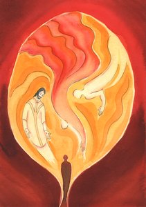 Jesus, vor ypperstepræst, trækker os gennem Helligånden ind i Faderens kærlighed, 2003 (w/c på papir) af Elizabeth Wang
