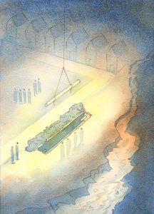 Ligesom det er meningsløst at installere spildevandsrør, hvis en åben kloak får lov at forblive i nærheden, 2003 (w/c på papir) af Elizabeth Wang