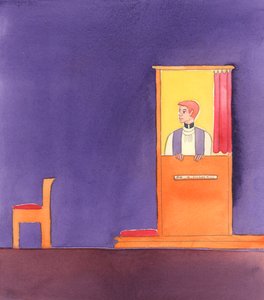 Mange katolikker lever et liv, der er uværdigt for Guds børn, og er ikke kede af at gå imod hans love - derfor de tomme skriftestole i denne tid, 2005 (akvarel på papir) af Elizabeth Wang
