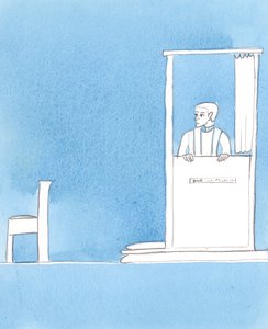 Mange katolikker lever et liv, der er uværdigt for Guds børn, og er ikke kede af at gå imod hans love - derfor de tomme skriftestole i denne tid, 2005 (akvarel på papir) af Elizabeth Wang