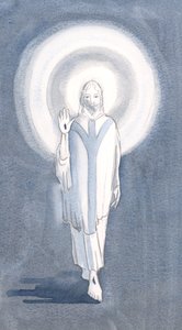 En dag, ved den hellige messe, så jeg Jesus stå iblandt os, 2000 (w/c på papir) af Elizabeth Wang