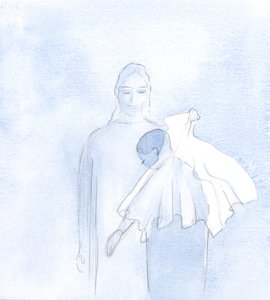 En dag, i min sjæl, rakte han et bryllupsslør frem, 2000 (w/c på papir) af Elizabeth Wang