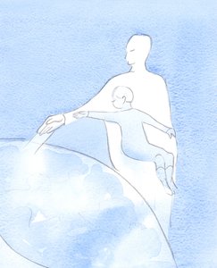 En, der beder i Kristi navn, er som et barn, der holdes tæt af sin himmelske Fader, som tillader hende at bevæge sin arm - for at hjælpe og helbrede andre, 2002 (w/c på papir) af Elizabeth Wang