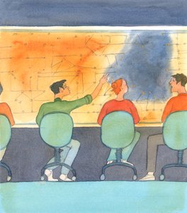 Dele af jorden ligger i mørke igen, 2004 (w/c på papir) af Elizabeth Wang