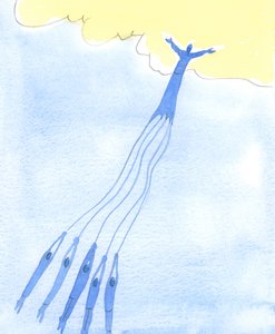 Folk kan blive kraftigt hjulpet og draget mod himlen af det gode eksempel og bønner fra dem, der allerede er gået til himlen, 2003 (w/c på papir) af Elizabeth Wang
