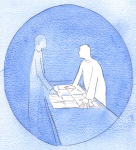 Nogle, der er tilbageholdende med at følge Kristus, peger på livets kort og kræver, at Kristus kun fører dem over let terræn, 2002 (w/c på papir) af Elizabeth Wang