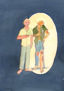 En person i alvorlig synd, som benægter det, er som en mand, der lader som om han ser normal ud, men som virkelig har gnagende sår, som han nægter at afsløre for en læge, 2003 (w/c på papir) af Elizabeth Wang