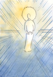 Den hellige Anne undfangede i sit liv den Ulastelige, som en vært; Jomfru Maria, der ville blive Guds Moder, 2000 (w/c på papir) af Elizabeth Wang