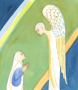 Englen sagde til Maria: "Vær ikke bange, Maria, for du har fundet nåde hos Gud, 2005 (akvarel på papir) af Elizabeth Wang