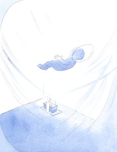 Kristus-barnet ofrede sig selv til Faderen ved midnatsmessen i julen, og kærligt ofrede sit liv til Faderens ære., 2001 (w/c på papir) af Elizabeth Wang