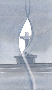 Helligånden gennemborer sløret ved den hellige messe og åbenbarer for os mysteriet om Kristi lidelser., 2000 (w/c på papir) af Elizabeth Wang