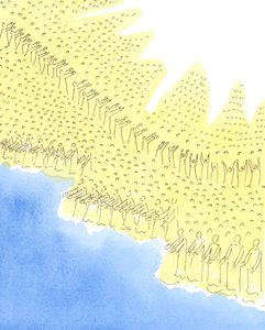 De hellige i himlen er godt placeret til at kunne vende sig til Gud og bede for os, der stadig stræber efter hellighed, 2004 (w/c på papir) af Elizabeth Wang