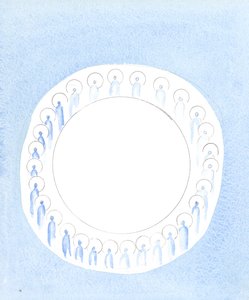 De tre guddommelige personer er forenet og aktive i guddommens enhed, som om de kredser i uophørligt fællesskab, 2003 (w/c på papir) af Elizabeth Wang