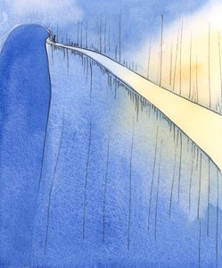 Troens rejse fører til lys og glæde, men vi skal passe på ikke at falde ind i mørket gennem skødesløshed eller stolthed , 2004 (w/c på papir) af Elizabeth Wang