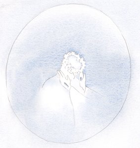 Jo mindre vi holder fast i vores egne ønsker, jo lettere kan Kristus iklæde os sine egne dyder og skønhed., 2001 (w/c på papir) af Elizabeth Wang