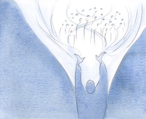 Jo mere Kristus er til stede på jorden i sjælen, jo tættere er himlen og jorden forenet af hans kraft, 2000 (w/c på papir) af Elizabeth Wang