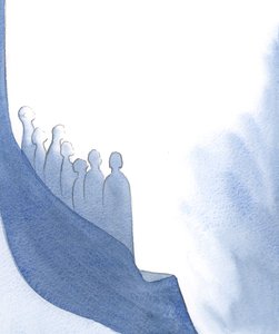 Jo mere modig en sjæl vokser og rækker ud mod Gud, jo tættere på Faderen bringer hun alle, der er i hendes hjerte!, 2001 (w/c på papir) af Elizabeth Wang