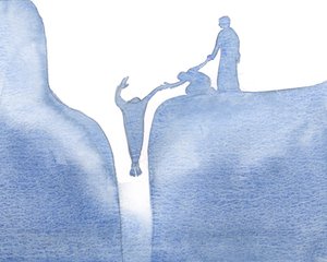Jo mere fast vi holder fast i Kristus, jo mere sikkert kan vi hjælpe andre gennem vores indsats, i forbøn og handling, 2000 (w/c på papir) af Elizabeth Wang