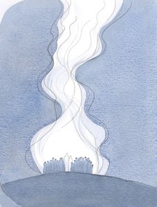 Kirkens bøn, bedt gennem Jesus og med Maria, er som en navlestreng, der stiger op til Faderen og slutter os til himlen., 2001 (w/c på papir) af Elizabeth Wang