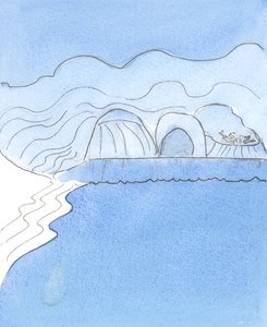 Sjælen fuld af Guds nåde var repræsenteret af en blødt skrånende strand, vasket af det varme hav, 2004 (w/c på papir) af Elizabeth Wang