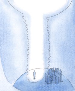 Sjælen, der tømmer sig for forgæves begær, laver plads på jorden til Kristus, og himmel og jord forenes, 2000 (w/c på papir) af Elizabeth Wang