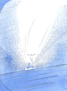 Hele kirken er samlet omkring det centrale offersted: himlens, jordens og skærsildens kirke, 2002 (w/c på papir) af Elizabeth Wang