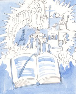 Hele den katolske tro er indeholdt i Missalet og fejret i Liturgien, 2003 (w/c på papir) af Elizabeth Wang