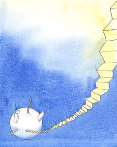 Der har været mange forsøg fra mænd på at nå himlen, 2004 (w/c på papir) af Elizabeth Wang
