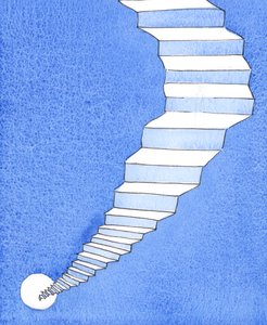 Der er kun én vej over den mørke afgrund, som adskiller jorden fra himlen, 2004 (w/c på papir) af Elizabeth Wang