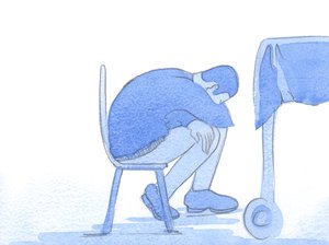 Det er det, vi ser i et ømt hjerte: sorg, kærlighed og sorg over en anden i nød, som kalder fra os praktisk hjælp og blid trøst, 2002 (w/c på papir) af Elizabeth Wang