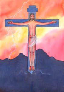 De Kristi venner i dag, som ikke gider gå til messe, opfører sig som Kristi venner for længe siden, der stak af, da Kristus blev arresteret og korsfæstet., 2004 (w/c på papir) af Elizabeth Wang