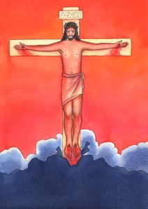 De Kristi venner i dag, som ikke gider gå til messe, opfører sig som Kristi venner for længe siden, der stak af, da Kristus blev arresteret og korsfæstet., 2004 (w/c på papir) af Elizabeth Wang