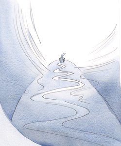 Gennem Kristi offer rører vi toppen af vores liv i én bøn før himlen., 2001 (w/c på papir) af Elizabeth Wang