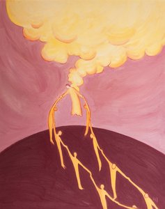 Gennem sin himmelfart giver Kristus en stærk forbindelse mellem mennesker og Gud, fordi han er både sand Gud og sandt menneske, 2002 (olie om bord) af Elizabeth Wang