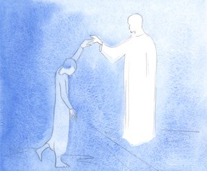 At lade sig lede af Kristus, af Hans Ånd, er at være som en danser, der stoler på, at hendes partner guider hende hver gang, 2001 (w/c på papir) af Elizabeth Wang