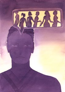 At dvæle konstant ved pornografiske fantasier er som at leve i et fremmed land, fanget i selvforkælelse, undgå hverdagens glæder og pligter og "undgå" fællesskabet med vores alkærlige Gud, 2004 (akvarel på papir).