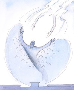 Vi har en forbløffende kraft, når vi beder sammen med Jesus, i Messeofferet, 2004 (w/c på papir) af Elizabeth Wang