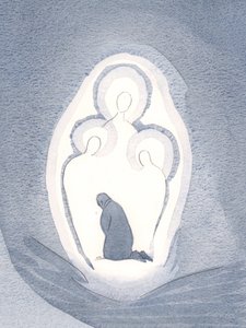 Vi elsker og tilbeder de tre guddommelige personer i vores sjæle, når vi lever i en tilstand af nåde, 2000 (w/c på papir) af Elizabeth Wang