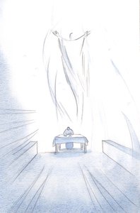 Hvilken fest er Kristi offer af sig selv på alteret; Hans engle er glade over deres opstandne Herres herlighed., 2001 (w/c på papir) af Elizabeth Wang