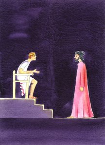"Hvad er Sandhed?" sagde Pilatus til Jesus, 2001 (w/c på papir) af Elizabeth Wang