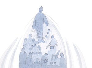 Når en sjæl tilbyder alt, i hyldest til Faderen, bliver alt i det liv trukket opad, af Gud til sig selv., 2001 (w/c på papir) af Elizabeth Wang