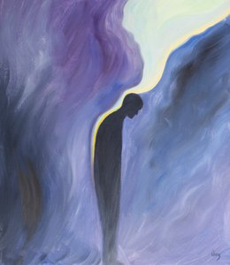 Når vi beder Vor Frue om at bede for skærsildens sjæle, gør hun det, og Guds rensende nåde udgydes over dem som en beroligende balsam, 2001 (olie om bord) af Elizabeth Wang